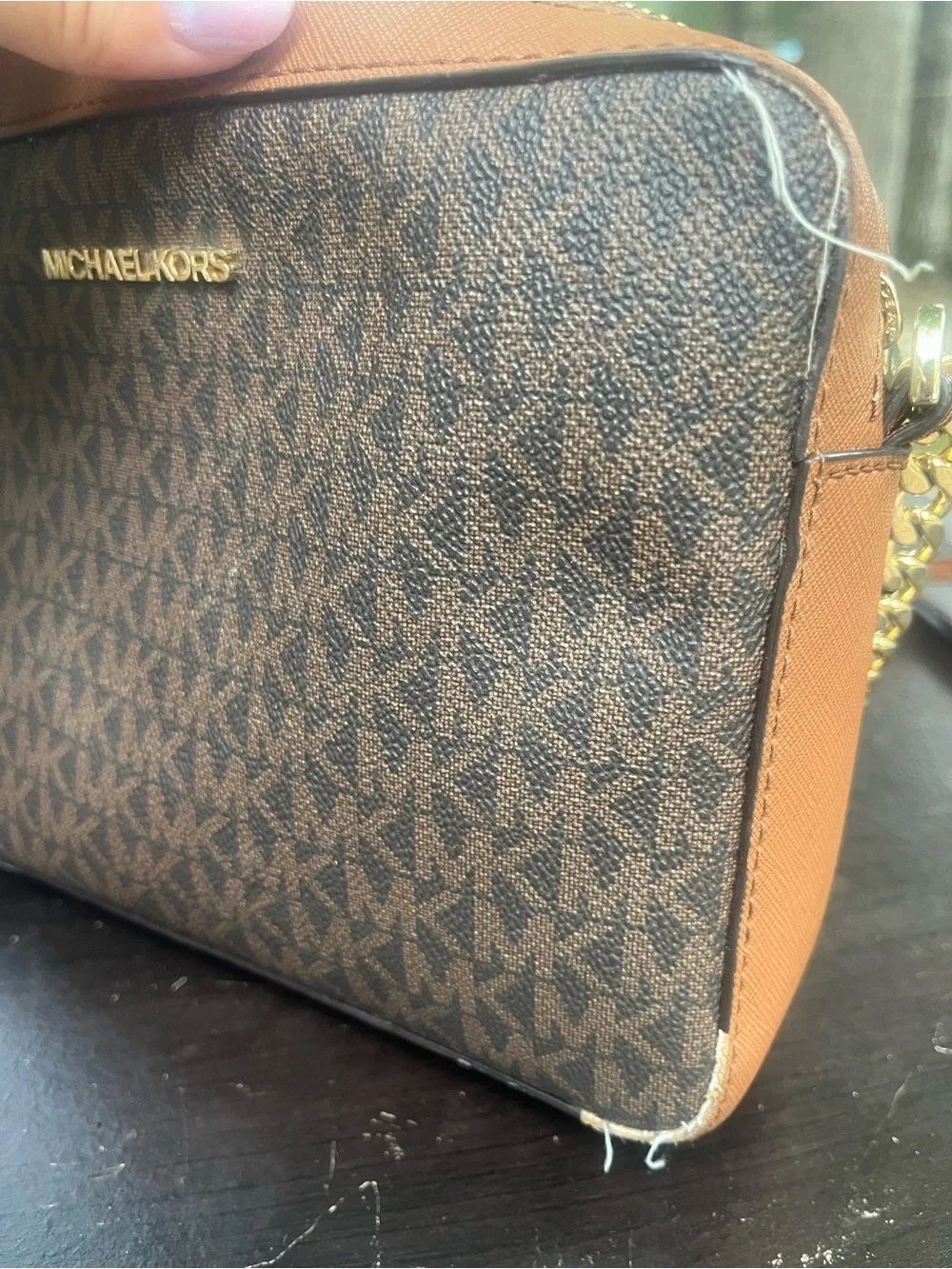 Michael Kors Jet Set Large Printed Signature Logo Crossbody Bag Brown